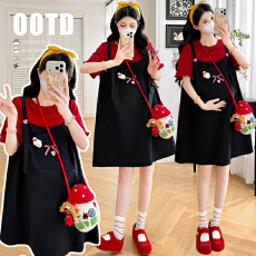 批发实拍~夏季新款卡通装饰花边圆领撞色拼接背带裙假两件<b class='q'>连衣裙</b>