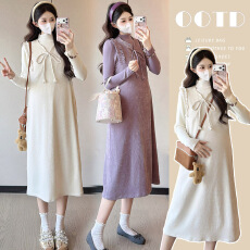 批发实拍 孕妇装<b class='q'>春秋</b>新款2025法式百搭纯色打底上衣+宽松背心裙两件套