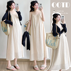 批发实拍 春夏季新品时尚吊带裙<b class='q'>宽松</b>孕妇连衣裙+防晒衫两件套