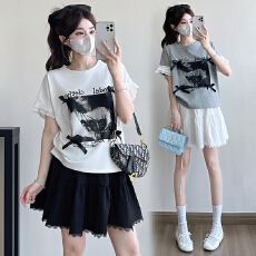 批发实拍 <b class='q'>孕妇装</b>套装夏装2026新款<b class='q'>时尚</b>蝴蝶上衣+短裙两件套