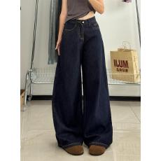 批发水洗深蓝色牛仔裤垂感直筒阔腿裤女<b class='q'>秋</b>季高腰宽松拖地裤百搭长裤子
