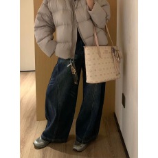 批发美式复古廓形弯刀牛仔裤女<b class='q'>秋</b>季新款做旧水洗立体裁剪阔腿裤拖地裤