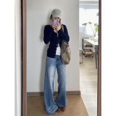 批发美式复古做旧水洗折痕阔腿牛仔裤女2025<b class='q'>秋</b>季新款宽松垂感拖地裤子