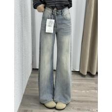 批发美式弯刀竹节纹阔腿<b class='q'>牛仔</b>裤女秋季2025新款浅色高腰显瘦直筒拖地裤