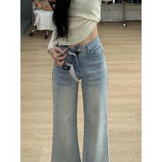 批发浅蓝色裤子<b class='q'>女</b><b class='q'>牛仔裤</b>秋季新款高腰弹力阔腿裤复古<b class='q'>水洗</b>喇叭裤<b class='q'>长裤</b>潮