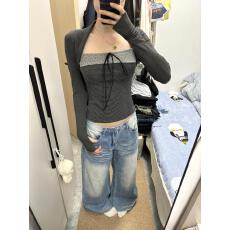 批发美式复古浅色阔腿<b class='q'>牛仔裤</b>女2025秋冬新款宽松显瘦垂感直筒拖地裤子