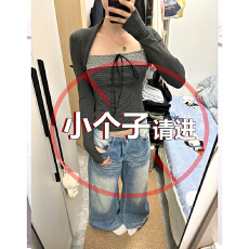 批发小个子水洗复古蓝<b class='q'>牛仔裤</b>女2025秋冬新款美式宽松慵懒风阔腿拖地裤