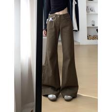 批发棕咖色微喇<b class='q'>牛仔裤</b>女2025秋冬新款美式低腰宽松显瘦直筒喇叭裤子潮