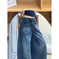 批发美式水洗弯刀<b class='q'>牛仔裤</b>女2026春季新款高腰宽松显瘦垂感直筒镰刀裤子