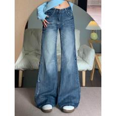 批发复古微喇牛仔裤女2026新款美式高街高腰宽松直筒阔腿喇叭拖地裤子