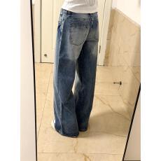 批发裂纹水洗蓝高腰阔腿牛仔裤女<b class='q'>春</b>季美式复古百搭垂感宽松直筒拖地裤