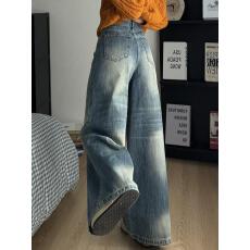 批发复古做旧直筒牛仔裤女2026春季新款高腰宽松显瘦百搭阔腿拖地<b class='q'>长裤</b>