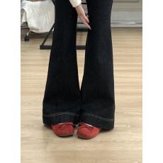 批发复古丹宁蓝微喇<b class='q'>牛仔</b>裤女春季2026新款水洗做旧显瘦直筒拖地长裤潮