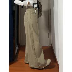 批发美式复古卡其色工装弯刀<b class='q'>牛仔裤</b>女春季2026新款高腰宽松直筒阔腿裤