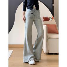 批发浅蓝色不贴腿微喇<b class='q'>牛仔裤</b>女2026春季高腰宽松百搭弹力喇叭拖地裤子