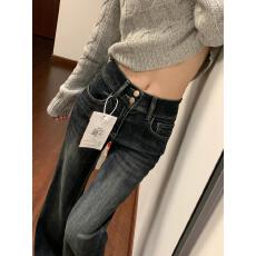 批发美式复古双扣微喇牛仔裤女2026春季<b class='q'>新款</b>高腰显瘦弹力不贴腿直筒裤