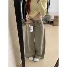 批发美拉德高腰卡其色阔腿牛仔裤女2026春季新款宽松显瘦直筒拖地裤潮