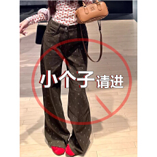 批发小个子可可棕碎花牛仔裤女2026春季新款美式复古高腰设计感阔腿裤