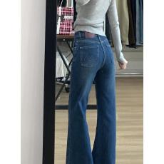 批发深蓝色微喇牛仔裤女2026春季新款宽松显瘦高腰阔腿喇叭拖地长裤潮