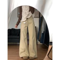 批发卡其色低腰微喇<b class='q'>牛仔裤</b>女春季<b class='q'>韩版</b>新款宽松直筒显瘦垂感阔腿拖地裤