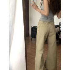 批发卡其色低腰微喇牛仔<b class='q'>裤</b>女夏季<b class='q'>韩版</b>新款宽松直筒显瘦垂感阔腿拖地<b class='q'>裤</b>