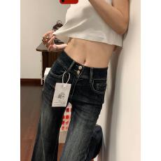 批发美式复古微喇牛仔裤女夏季2026新款高腰双排扣宽松喇叭马蹄<b class='q'>长裤</b>子