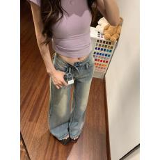 批发美式复古微喇牛仔裤女2026夏季新款低腰显瘦不贴腿宽松喇叭拖地裤
