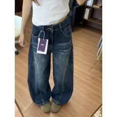 批发美式复古廓形弯刀牛仔裤女夏季新款做旧水洗立体裁剪阔腿裤拖地裤