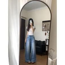 批发复古做旧水洗休闲裤阔腿裤牛仔裤女夏季高腰宽松拖地裤直筒裤<b class='q'>长裤</b>