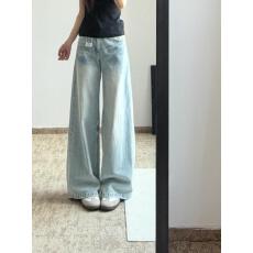 批发小个子猫须水洗宽松直筒牛仔裤女夏季<b class='q'>新款</b>浅蓝色高腰显瘦垂感裤子