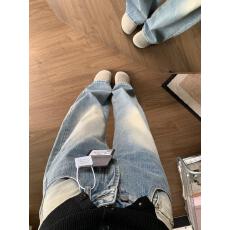 批发小个子蓝色复古水洗宽松<b class='q'>牛仔</b>裤女夏季高腰垂地长裤阔腿裤弯刀裤潮
