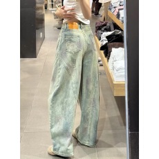 批发小个子水洗做旧做脏立体裁剪阔腿牛仔<b class='q'>裤</b>女秋季宽松显瘦弯刀阔腿<b class='q'>裤</b>