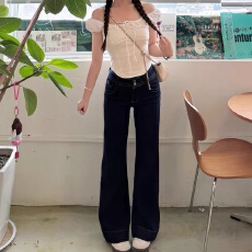 批发小个子美式辣妹低腰<b class='q'>微喇</b>裤<b class='q'>牛仔裤</b>女秋季新款百搭显瘦喇叭裤长裤潮