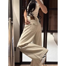 批发小个子美式浅杏色阔腿牛仔裤女2026秋季新款宽松显瘦杏色直筒<b class='q'>裤子</b>