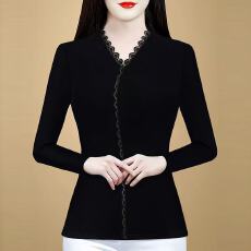 批发网纱打底衫女时尚V领上衣新款花边蕾丝长袖韩版气质显瘦外穿女装