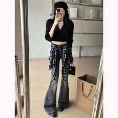 批发美式设计感微喇<b class='q'>牛仔裤</b>女2025早秋新款渐变水洗修身显瘦<b class='q'>喇叭</b>拖地裤