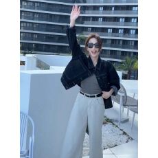 批发复古明线口袋牛仔<b class='q'>外套</b>女秋冬小个子休闲设计感短款工装风<b class='q'>显瘦</b>上衣