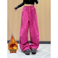 批发加绒加厚保暖美式<b class='q'>街头</b>复古豹纹牛仔裤女小众设计直筒宽松阔腿长裤