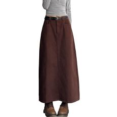 批发韩系咖色牛仔半身裙女2025<b class='q'>秋</b>季新款宽松显瘦高级感中长款开叉长裙