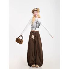 美式复古解构工装裤女新款垂感宽松弯刀裤直筒阔腿裤子