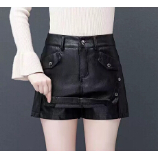 批发<b class='q'>韩版</b>高腰纯色半身皮<b class='q'>裤</b>裙女冬季新款时尚显瘦百搭宽松短款a字裙<b class='q'>裤</b>