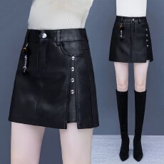 批发皮裙<b class='q'>裤</b>女秋冬2025新款休闲高腰冬季外穿黑色显瘦时尚百搭a字短裙