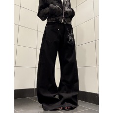 批发美式复古标语字母拼接牛仔裤女辣妹宽松bf慵懒风弯刀裤<b class='q'>潮</b>