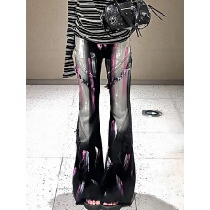 批发高个子加长渐变毛边微喇牛仔裤女设计感修身喇叭裤