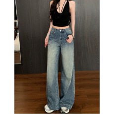批发满天星<b class='q'>烫钻</b>爆闪阔腿宽松<b class='q'>牛仔裤</b>女2025超火冬季拖地裤
