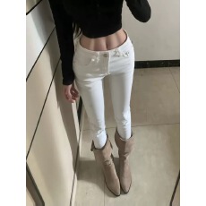 批发白色高腰紧身<b class='q'>牛仔裤</b>女秋冬新款靴裤收腰显瘦提臀小脚铅笔裤子