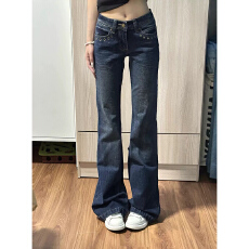 批发蓝色低腰微喇<b class='q'>牛仔裤</b>女春季2026新款<b class='q'>弹力</b>不贴腿显瘦垂感喇叭裤子