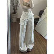 批发<b class='q'>白色</b>屁帘微喇工装裤裤子女款2026春季新款设计感宽松直筒裤喇叭裤