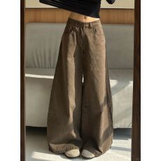 批发美拉德棕咖色大阔腿牛仔<b class='q'>裤</b>女春夏<b class='q'>新款</b>高腰宽松遮肉拖地长<b class='q'>裤</b>