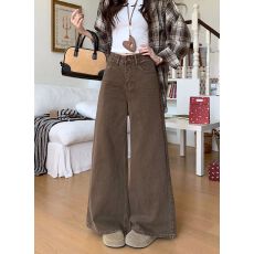 咖色阔腿复古高腰牛仔裤女夏季2026新款休闲宽松显瘦时尚百搭裤子